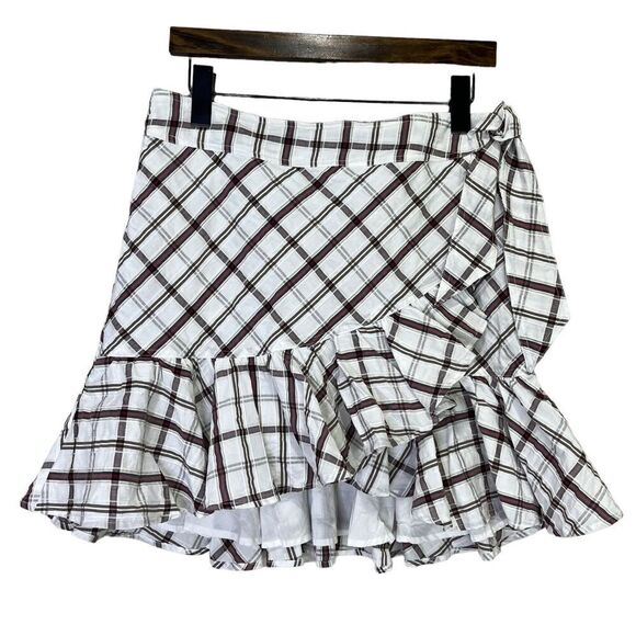 Veronica Beard Memphis Ruffle Mini Skirt Plaid White Multi Size 8 - Picture 5 of 13